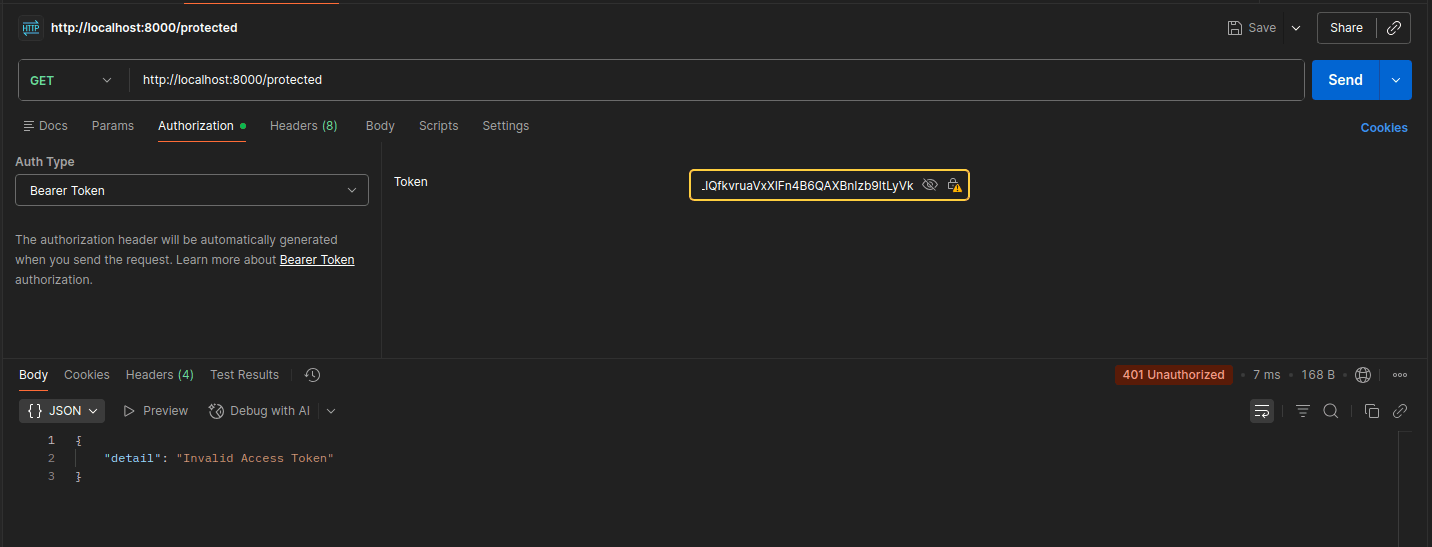 Protected Endpoint Invalid Token Response