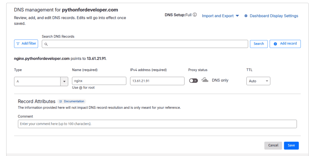 Cloudflare DNS Configuration